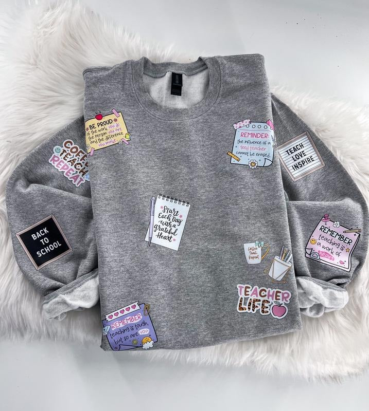 Teacher Affirmation Teacher Life Sticky Note Gift Sweatshirt or Hoodie with Sleeve Prints Comfy Unisex Tops Oversized...