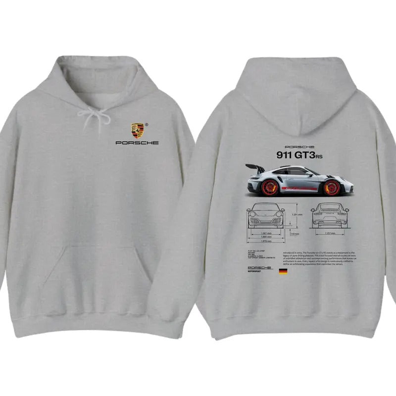 Porsche 911 GT3 RS Aesthetic Menswear Hoodie - 2-Sided Design, Unisex Casual Shirt, Breathable Cotton, Perfect for Car...