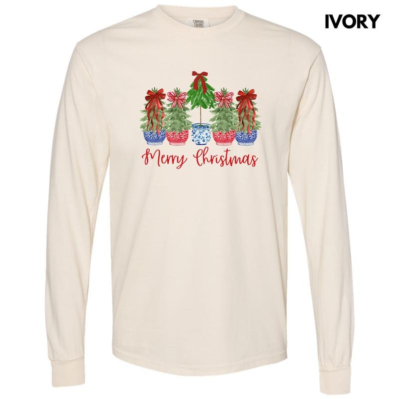 Potted Christmas Trees Long Sleeve Comfort Colors T-Shirt 'NLB' Hoodie, Sweatshirt | PodTeesHub.com