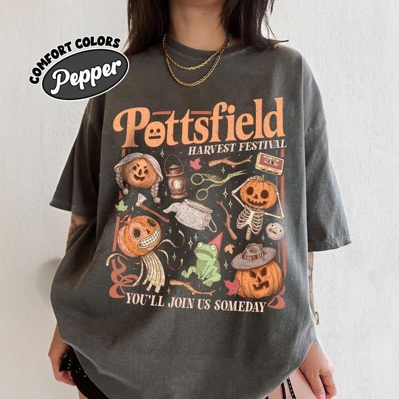 Pottsfield Harvest Festival Shirt Comfort Colors Shirt, Pumpkin Village T Shirt, Vintage Cartoon Tee For Halloween...