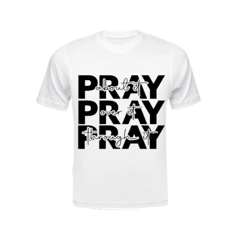 Pray Screen Print Transfers - Personalized T-Shirt for Men, White Fabric with Black Text Design Hoodie, Sweatshirt