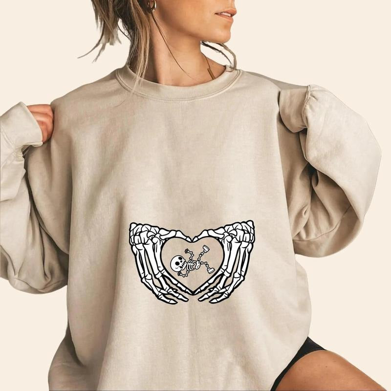 Pregnant Shirt Skeleton Funny Maternity Shirt for Women Pregnancy Announcement Shirt Unisex Crewneck Sweatshirt Cozy &...