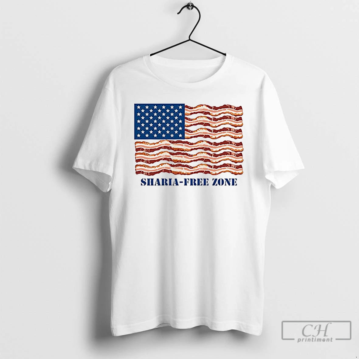 Premium American Flag Sharia Free Zone Bacon T-Shirts, Hoodie, Sweatshirt | PodTeesHub.com
