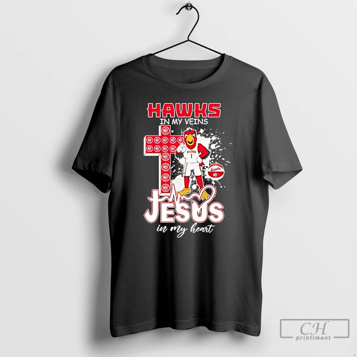 Premium Atlanta Hawks In My Veins Jesus In My Heart Mascot T-Shirts, Hoodie, Sweatshirt | PodTeesHub.com