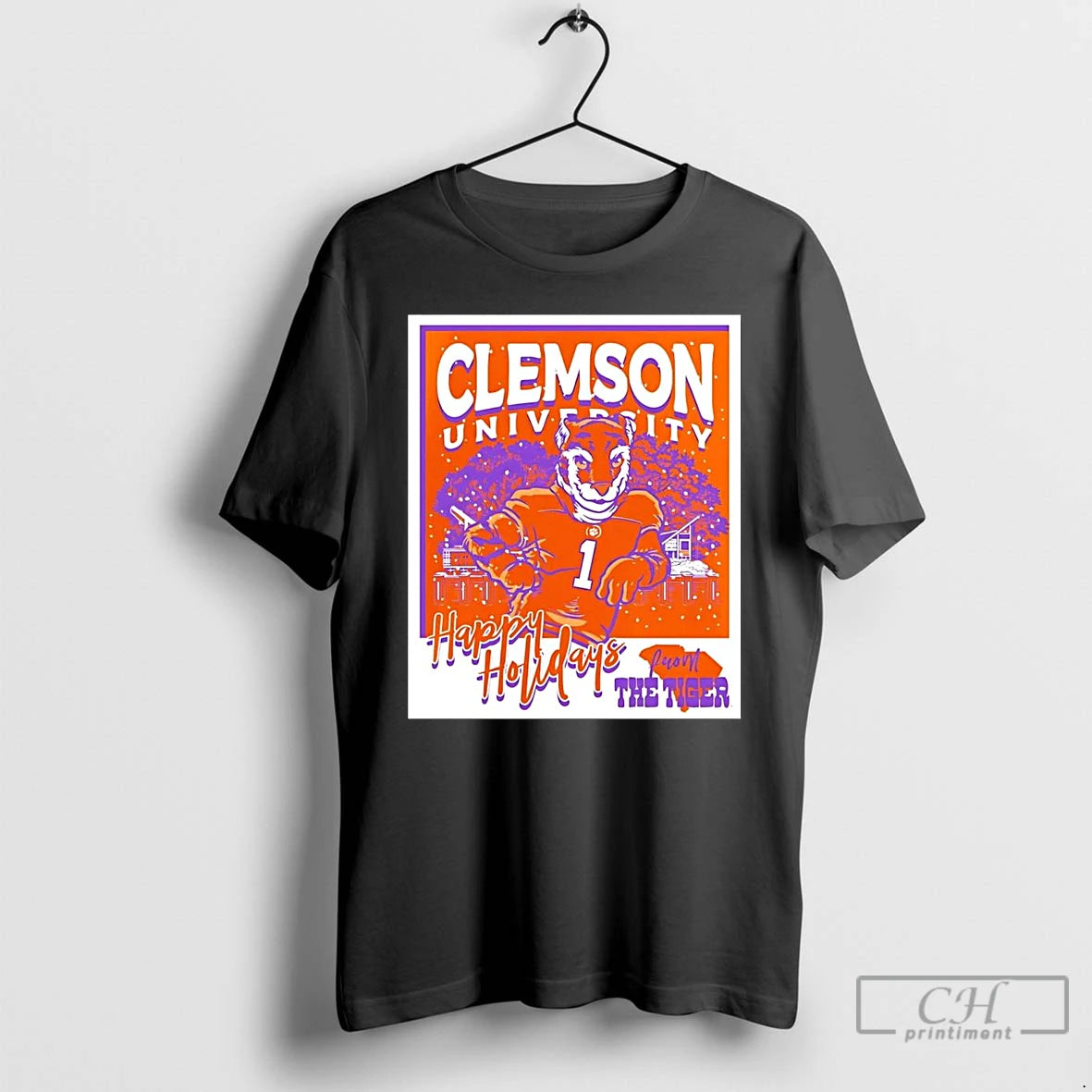 Premium Clemson Tigers Mascot Happy Holidays Christmas T-Shirts, Hoodie, Sweatshirt | PodTeesHub.com