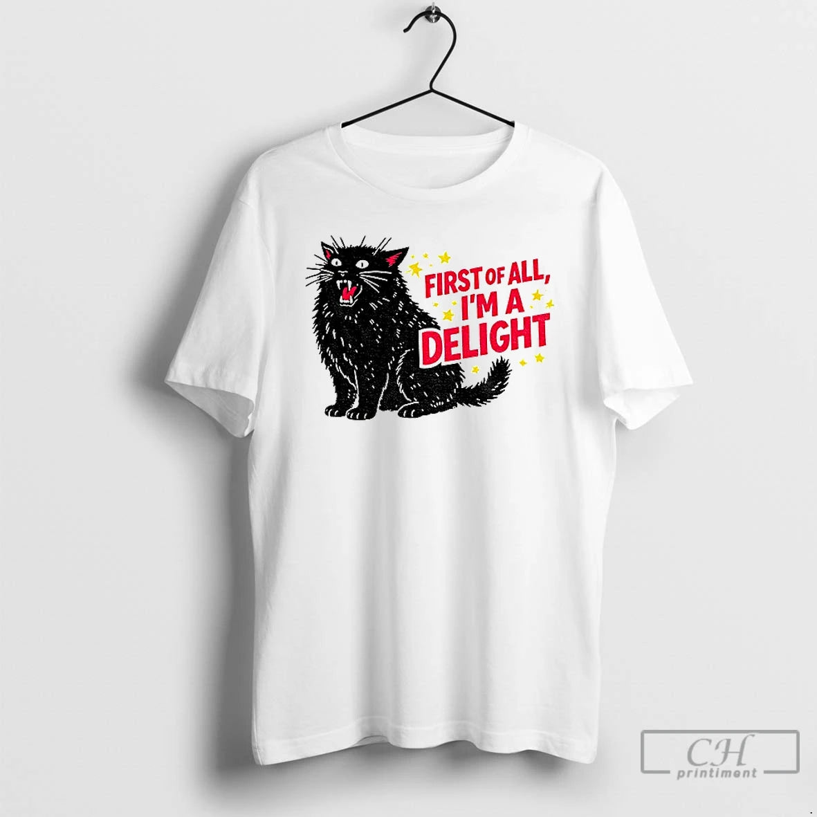Premium Fierce Black Cat First Of All Im A Delight T-Shirts, Hoodie, Sweatshirt | PodTeesHub.com