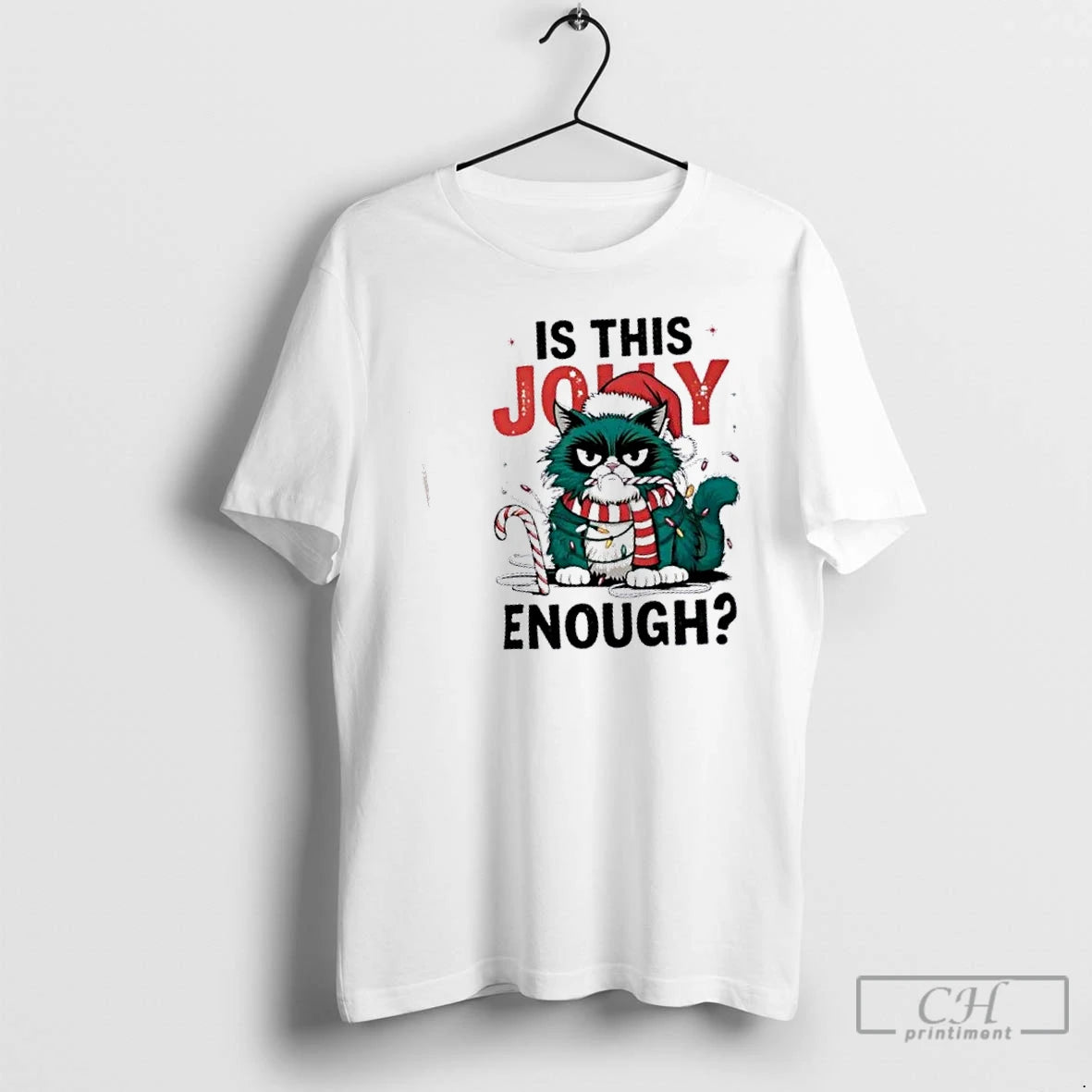 Premium Is This Jolly Enough Grumpy Cat Christmas Lights T-Shirts, Hoodie, Sweatshirt | PodTeesHub.com