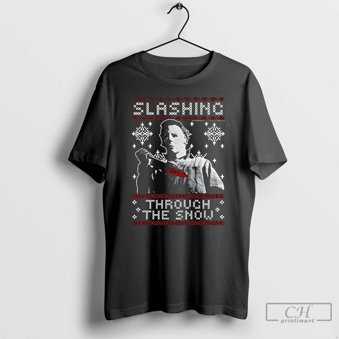 Premium Michael Myers Slashing Thru The Snow Christmas T-Shirts, Hoodie, Sweatshirt | PodTeesHub.com