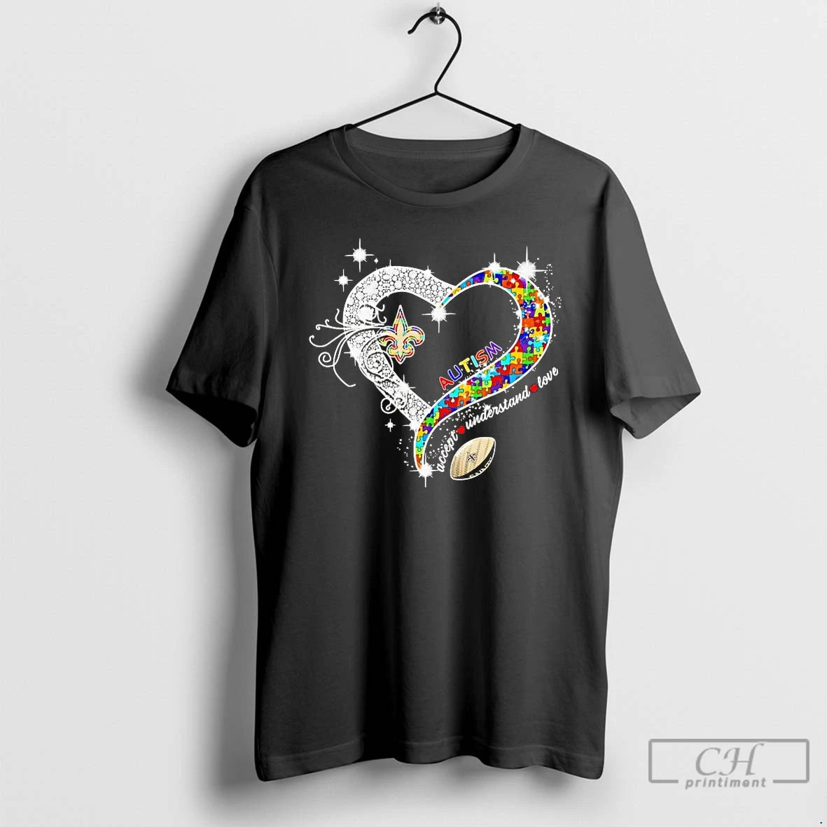 Premium New Orlean Saints Autism Accept Understand Love Diamond Heart T-Shirts, Hoodie, Sweatshirt | PodTeesHub.com