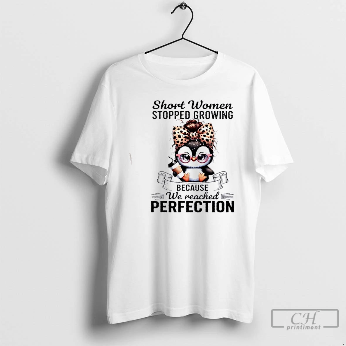 Premium Penguin Short Women Stopped Growing Because We Reached Perfection T-Shirts, Hoodie, Sweatshirt | PodTeesHub.com