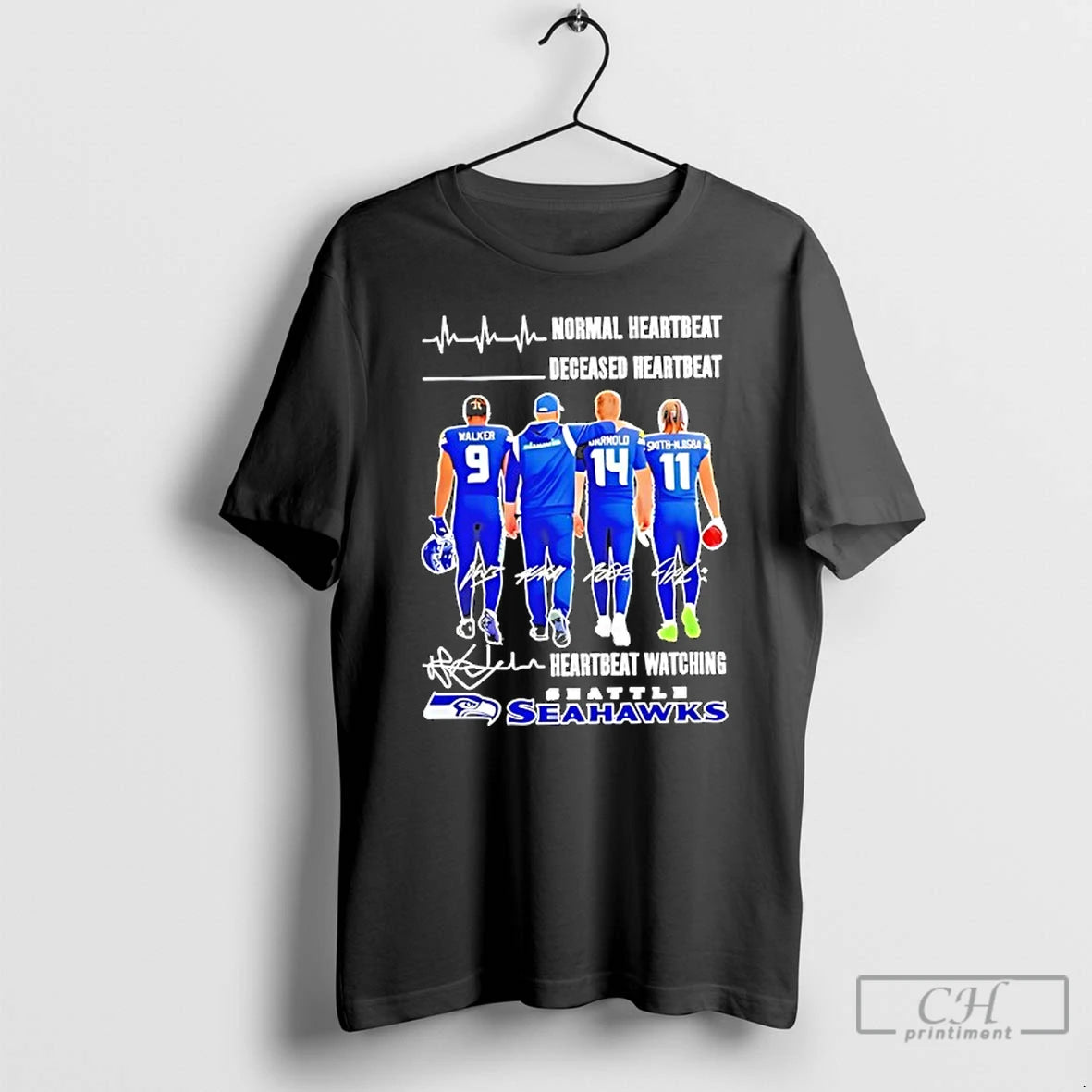 Premium Seahawks Normal Heartbeat Deceased Heartbeat Signatures T-Shirts, Hoodie, Sweatshirt | PodTeesHub.com