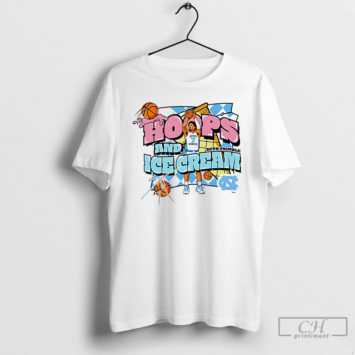 Premium Seth Trimble North Carolina Tar Heels Hoops And Ice Cream T-Shirts, Hoodie, Sweatshirt | PodTeesHub.com