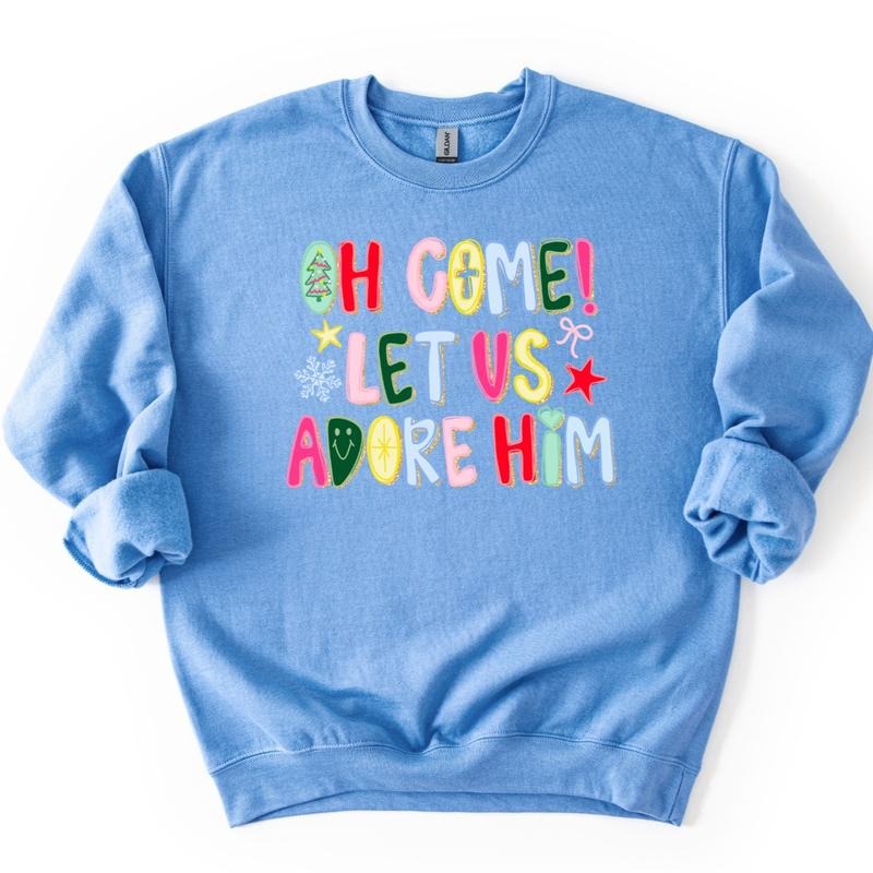 Preppy Christmas Sweatshirt, Oh Come Let Us Adore Him Sweatshirt T-Shirts, Hoodie | PodTeesHub.com