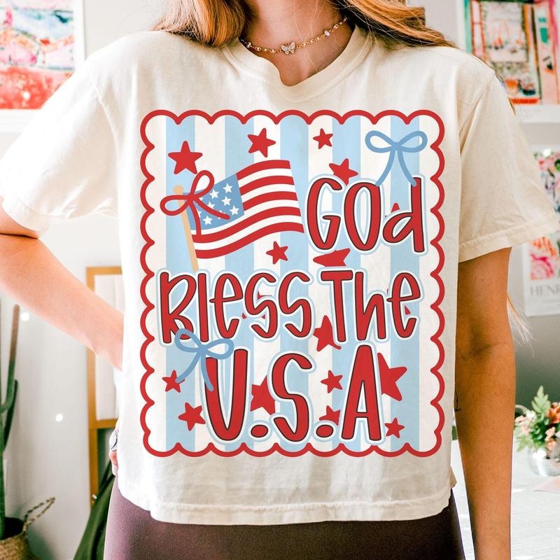 Preppy Land Of The Free 4th Of July Shirt, Patriotic Girly American Tee, USA Coquette Preppy Patriotic Red White Blue...