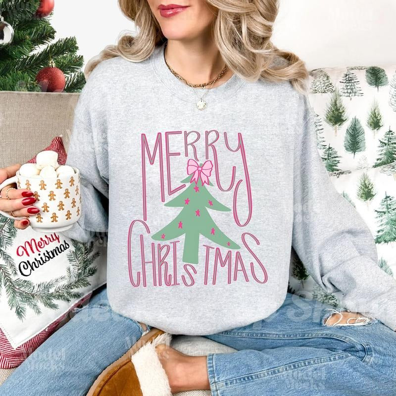 Preppy Merry Christmas Sweatshirt, Trendy Women's Holiday Crewneck, Merry Christmas sweatshirt, festive holiday sweater...