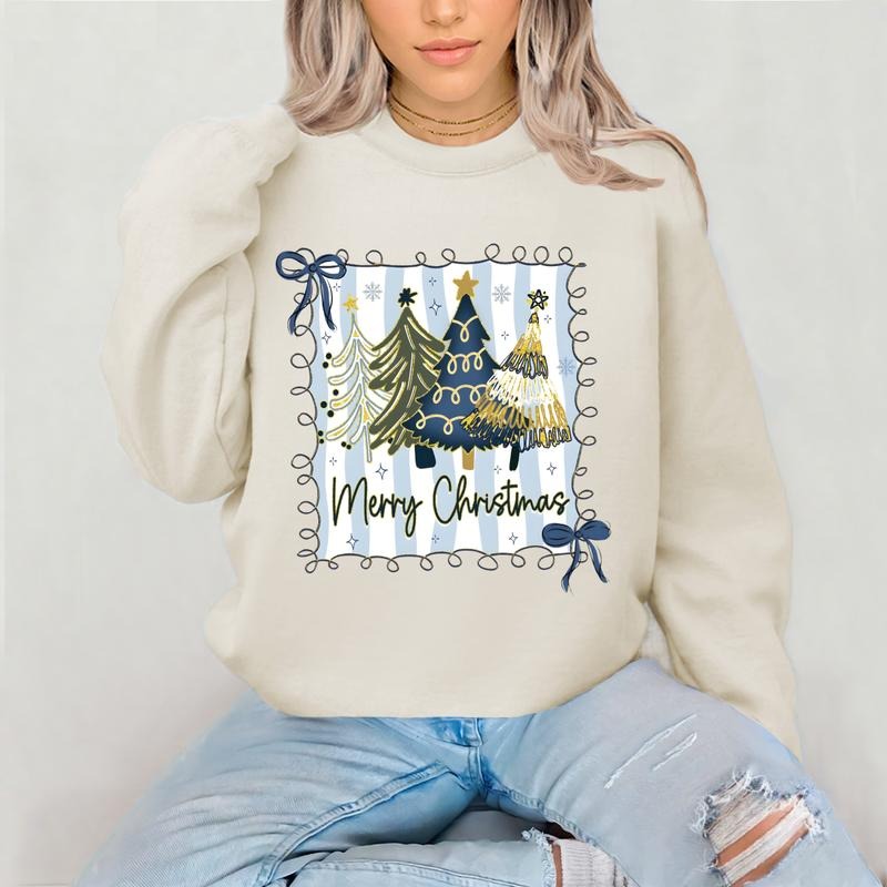 Preppy Merry Christmas Tree T-Shirt Sweatshirt, Christmas Shirt, Merry and Bright Xmas, Glitter Christmas Tree, Coquette...