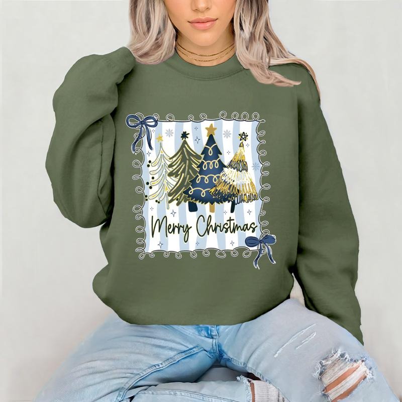 Preppy Merry Christmas Tree T-Shirt Sweatshirt, Christmas Shirt, Merry and Bright Xmas, Glitter Christmas Tree, Coquette...