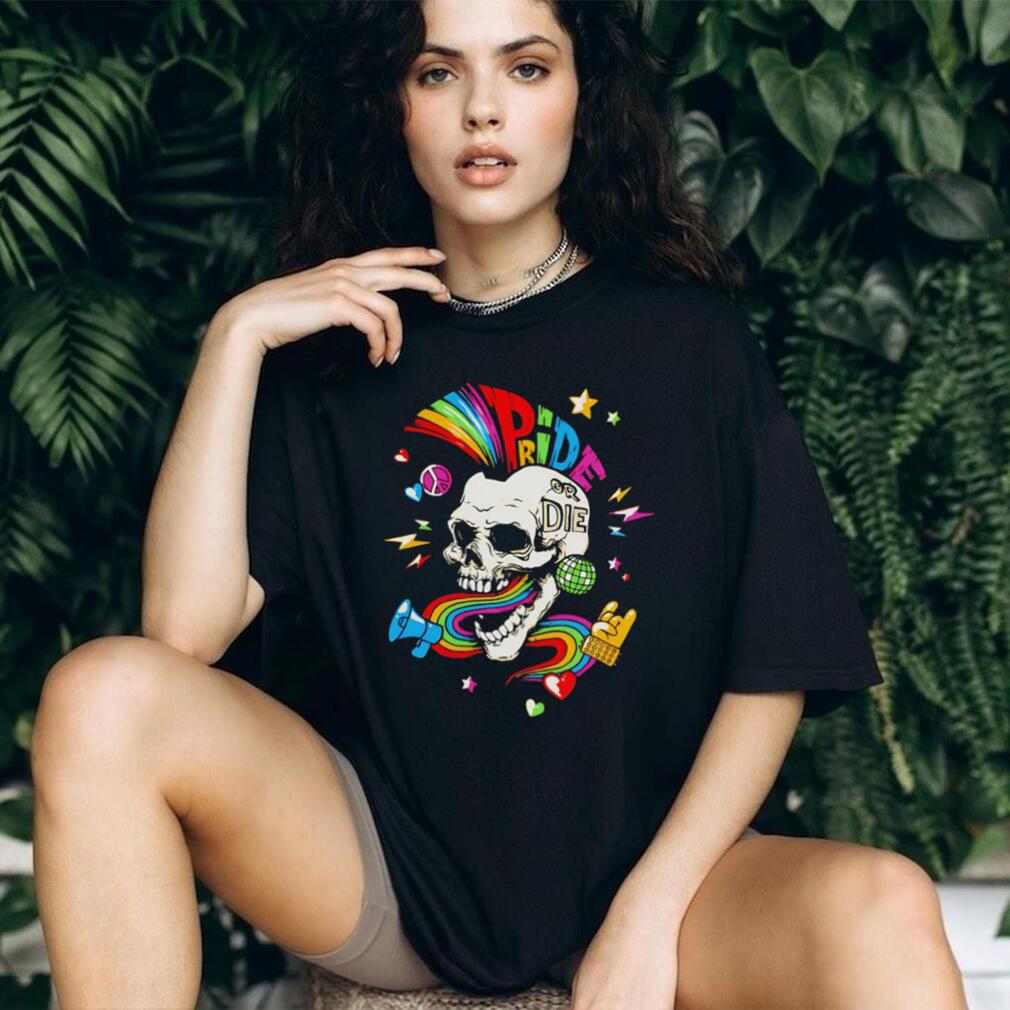 Pride or Die Rainbow Skull Disco Party Graphic T Shirt