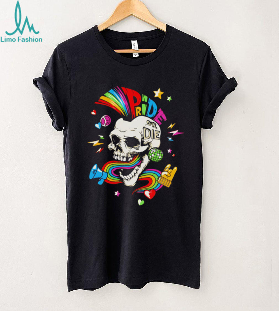 Pride or Die Rainbow Skull Disco Party Graphic T Shirt