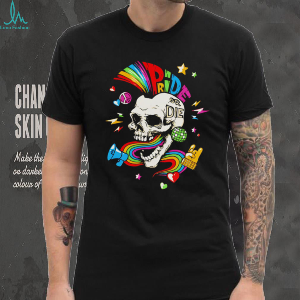Pride or Die Rainbow Skull Disco Party Graphic T Shirt