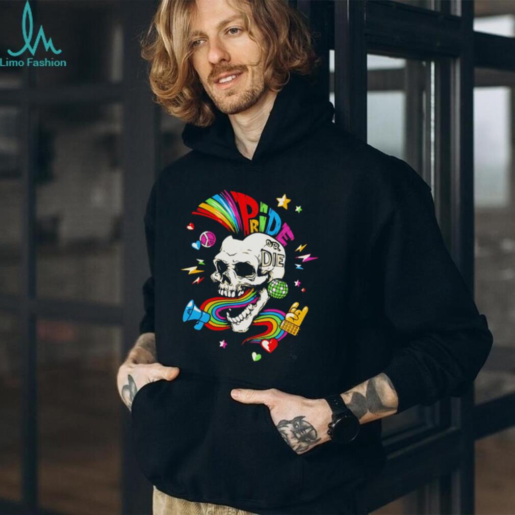 Pride or Die Rainbow Skull Disco Party Graphic T Shirt