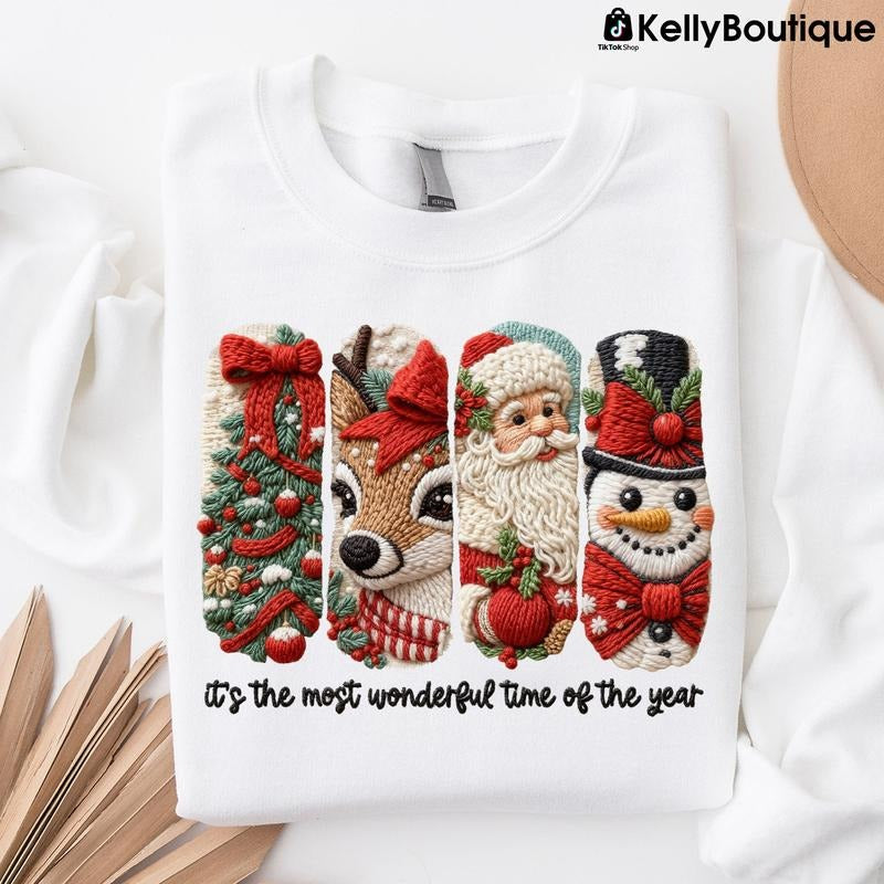 Printed Faux Yarn It's The Most Wonder Time of The Year Chunky Knit Coquette Christmas Doodles Merry Christmas...