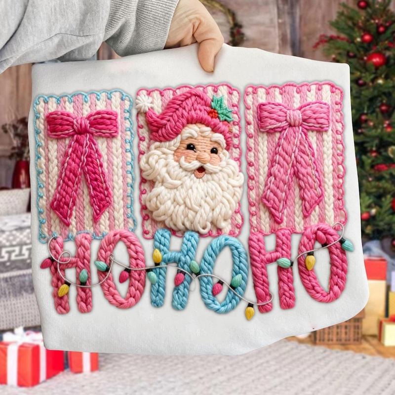 Printed Faux Yarn Santa Claus Merry Christmas Sweatshirt, Yarn Christmas Ho Ho Ho Sweater, Trendy Christmas Season...