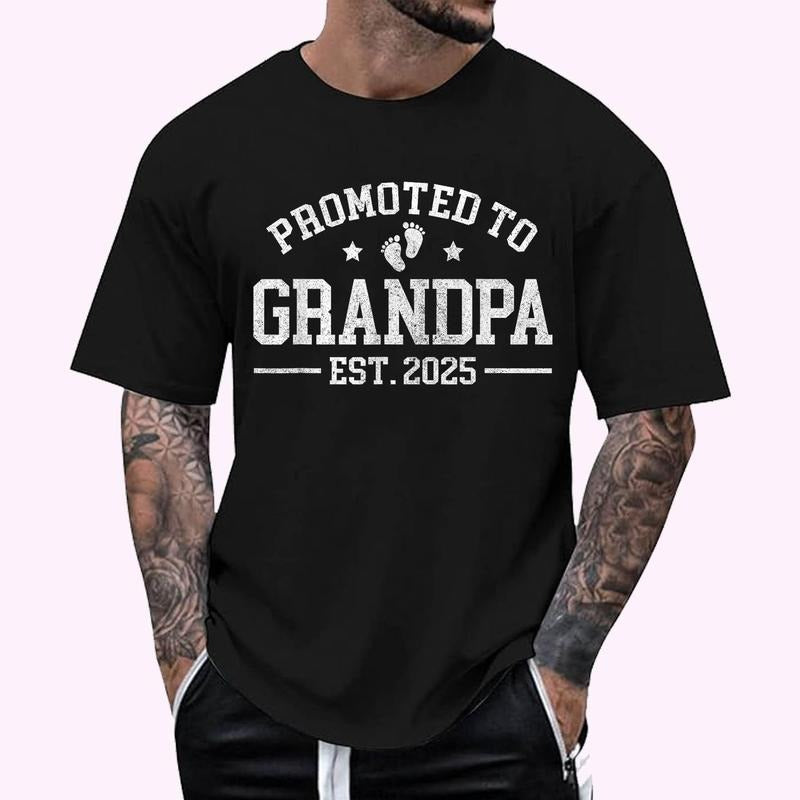Promoted to Grandpa est. 2025 Grandparents Baby Announcement T-Shirt | Unisex Cotton Tee, Top Menswear Hoodie, Sweatshirt