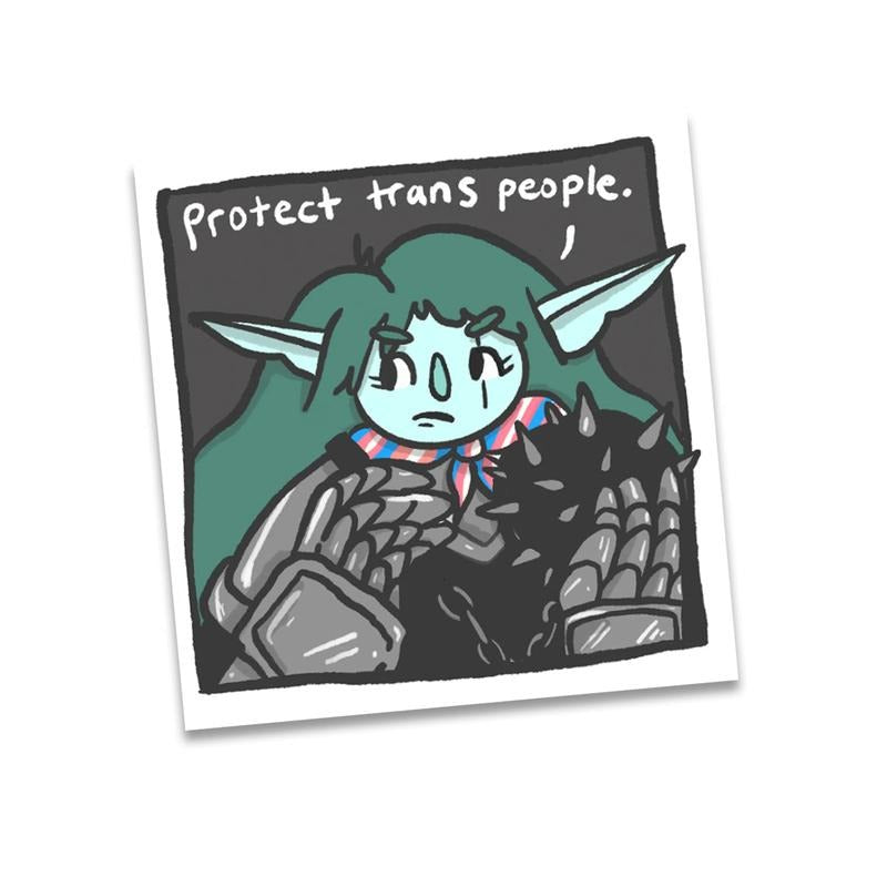 Protect Trans People Goblin Sticker, 4x4 inches, XL in size. T-Shirts, Hoodie, Sweatshirt | PodTeesHub.com