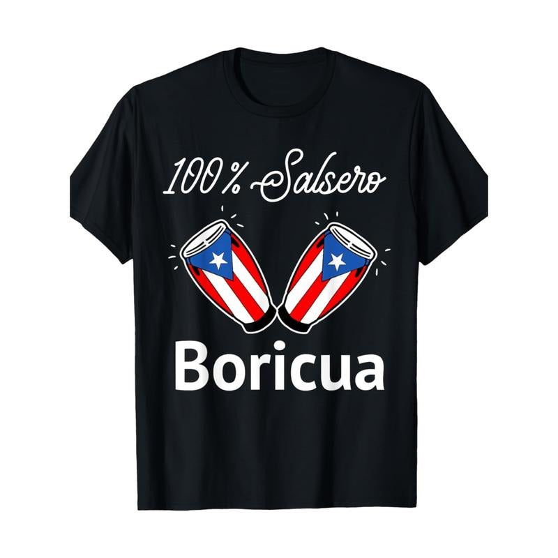Puerto Rico Pride 100% Cotton T-Shirt, Casual Crew Neck, Slight Stretch Knit Fabric, Regular Fit, with Borinquen Print,...