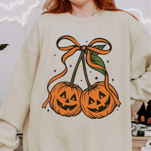 Pumpkin Cherries Halloween Sweatshirt For Women T-Shirts, Hoodie | PodTeesHub.com