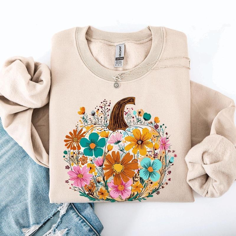 Pumpkin Floral, Halloween, Fall, Autumn Sweatshirt T-Shirts, Hoodie | PodTeesHub.com
