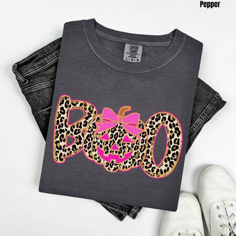 Pumpkin Leopard Boo Comfort Colors T-Shirt 'NLB' Hoodie, Sweatshirt | PodTeesHub.com