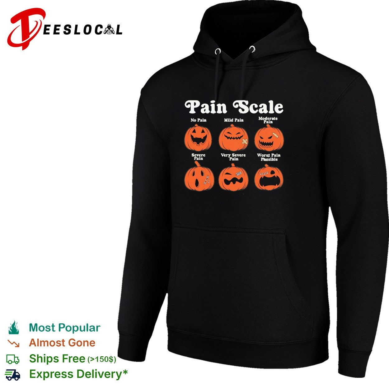 Pumpkin jack o lantern pain scale no pain to worst pain possible Halloween shirt