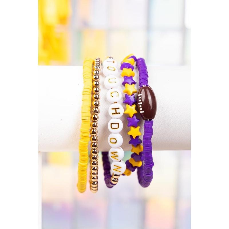 Purple and Yellow 'Touchdown' Beaded Bracelet Set T-Shirts, Hoodie, Sweatshirt | PodTeesHub.com