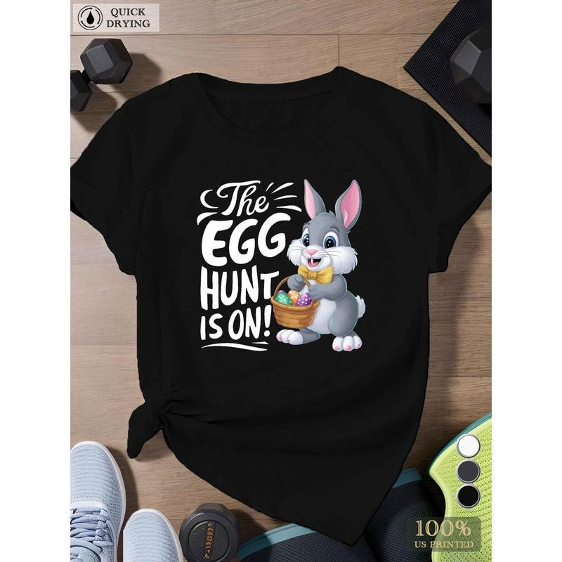 Rabbit with Easter Eggs Female Exercise Short Sleeve T-shirt Hoodie, Sweatshirt | PodTeesHub.com