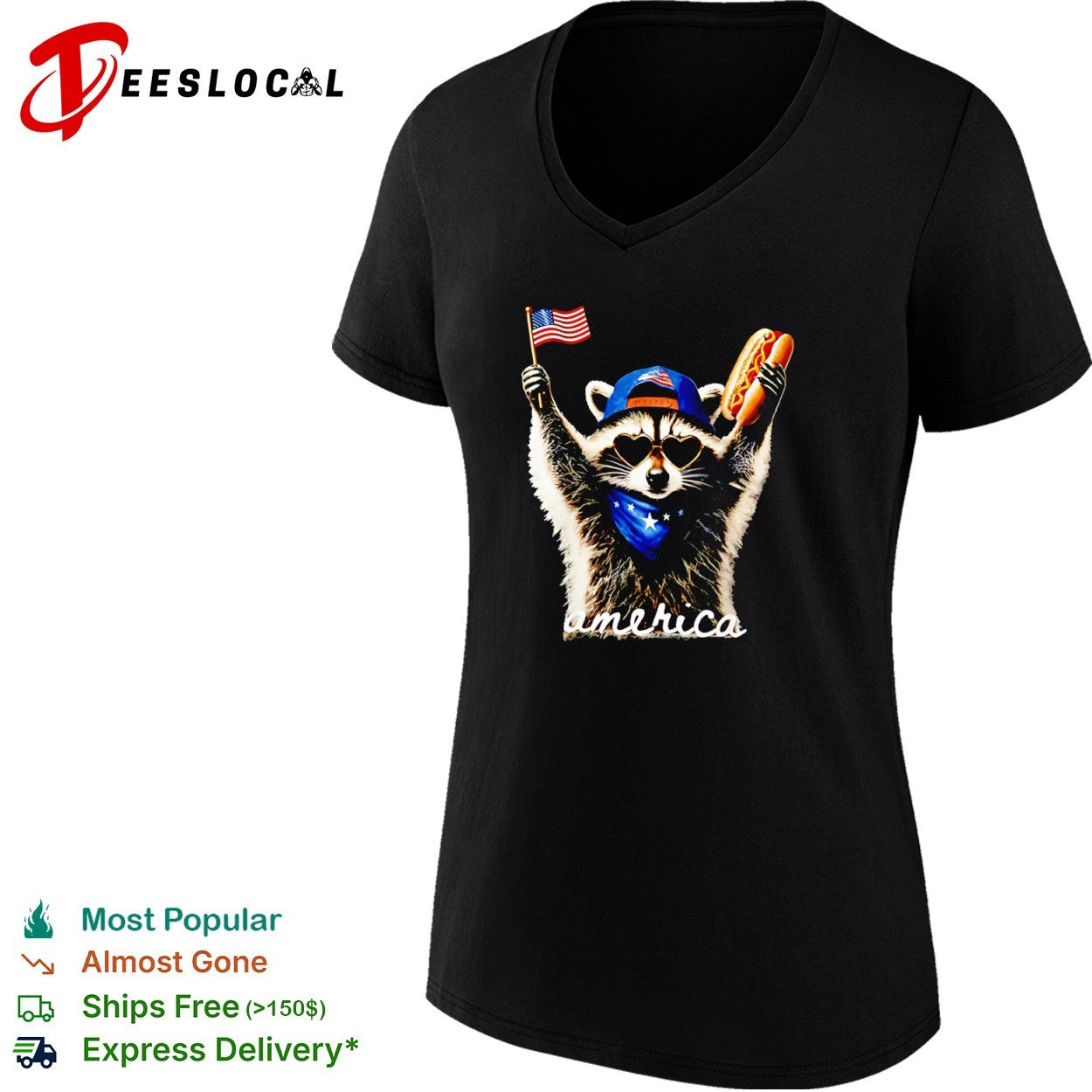 Raccoon America Flag Hot Dog Patriotic Fourth of July Shirt