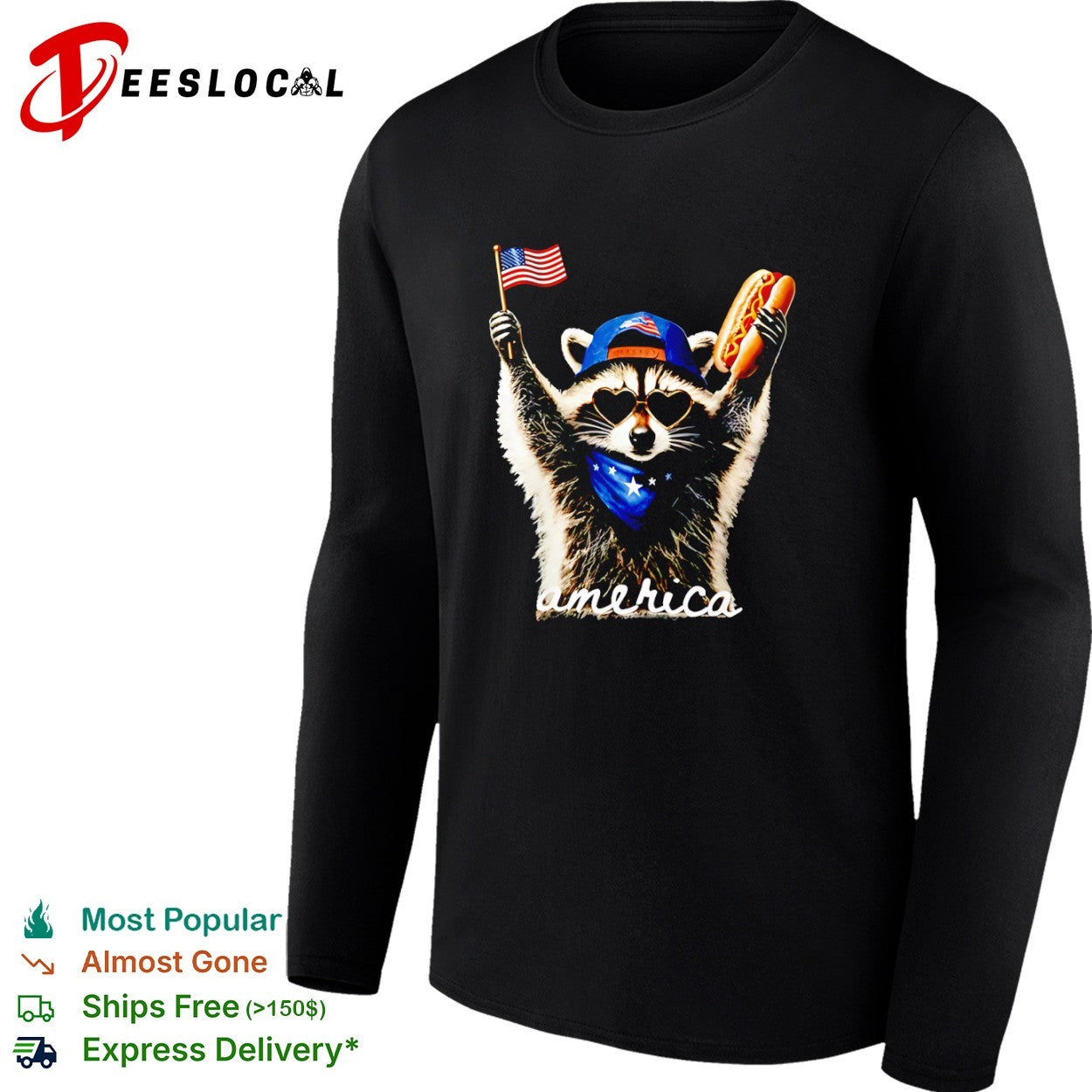 Raccoon America Flag Hot Dog Patriotic Fourth of July Shirt