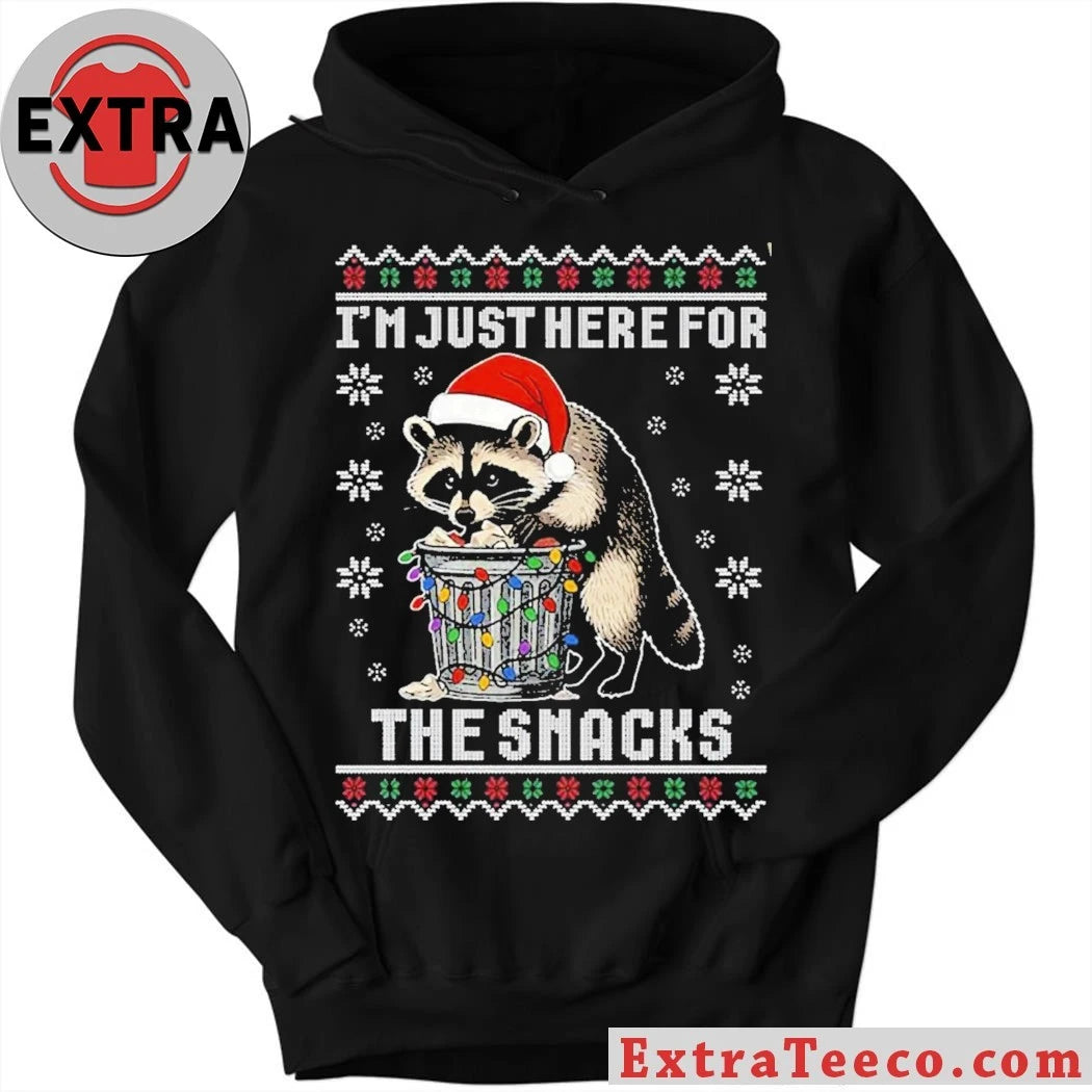 Raccoon I’m Just Here For The Snacks Ugly Christmas Shirt