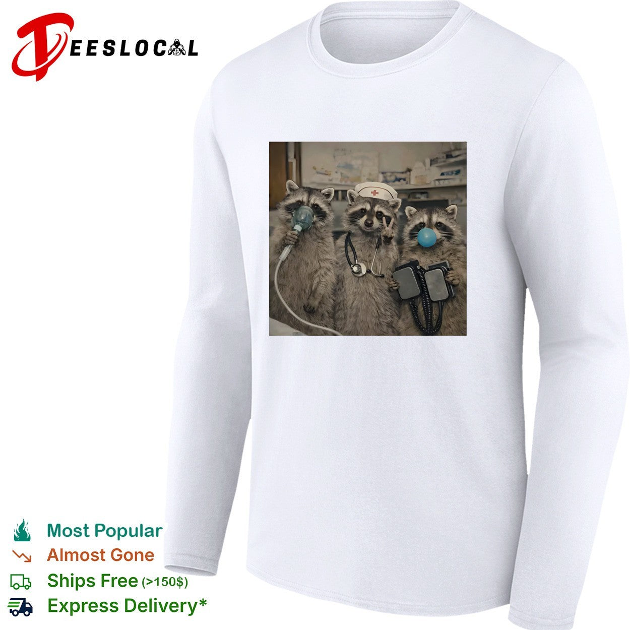 Raccoons dressed as medical staff doctors nurse shirt