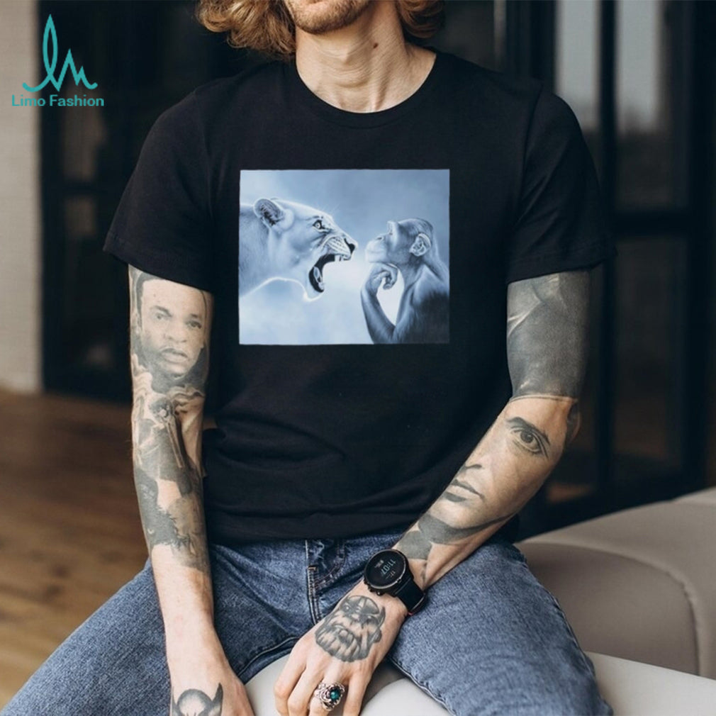 Ragebait chimpanzee and lion meme shirt