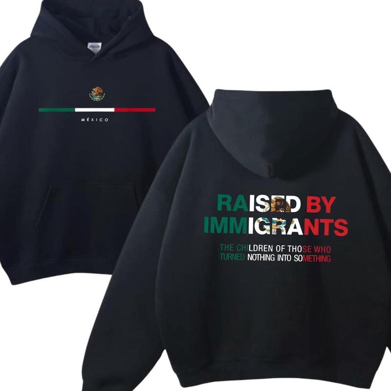 Raised By Immigrants Hoodie - Sweatshirt - T-shirt, Mexico Flag Heritage Pullover, Unisex Graphic Sweatshirt with Bold...