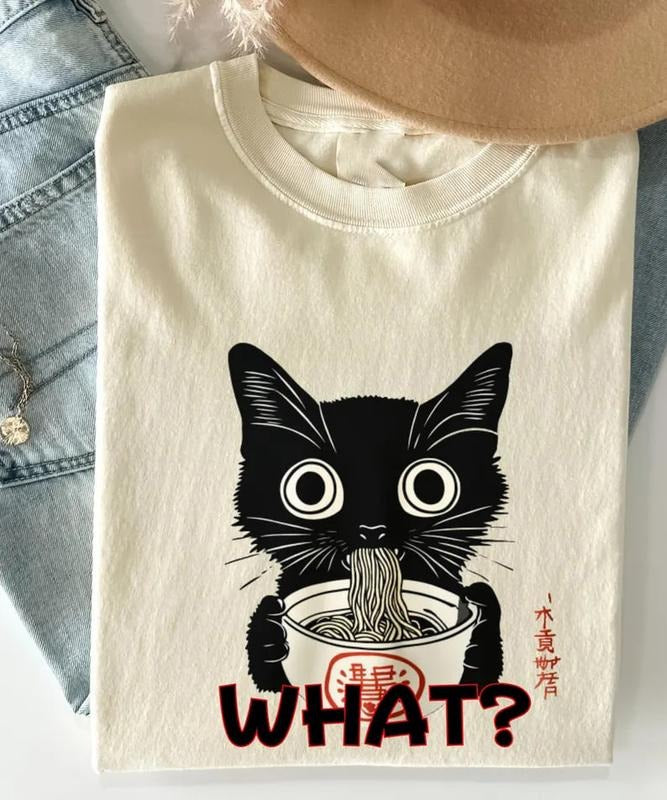 Ramen Cat T-Shirt, Cute Kawaii Cat Lover Gift, Anime Japanese Shirt, Noodle Foodie Tee, Alt Clothing, Funny Kitty Ramen...