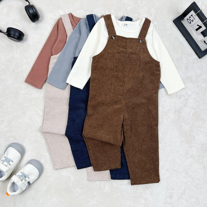 Ready Stock 6m-3y Boys Soft Long Sleeve T-Shirt and Corduroy Overalls Set Cute Comfortable Two Piece Outfit for Fall...