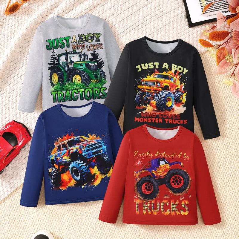 Ready Stock Toddler Boys' Monster Truck Long Sleeve T-Shirt, 4-Pack, Sizes 2-7 Years Hoodie, Sweatshirt | PodTeesHub.com