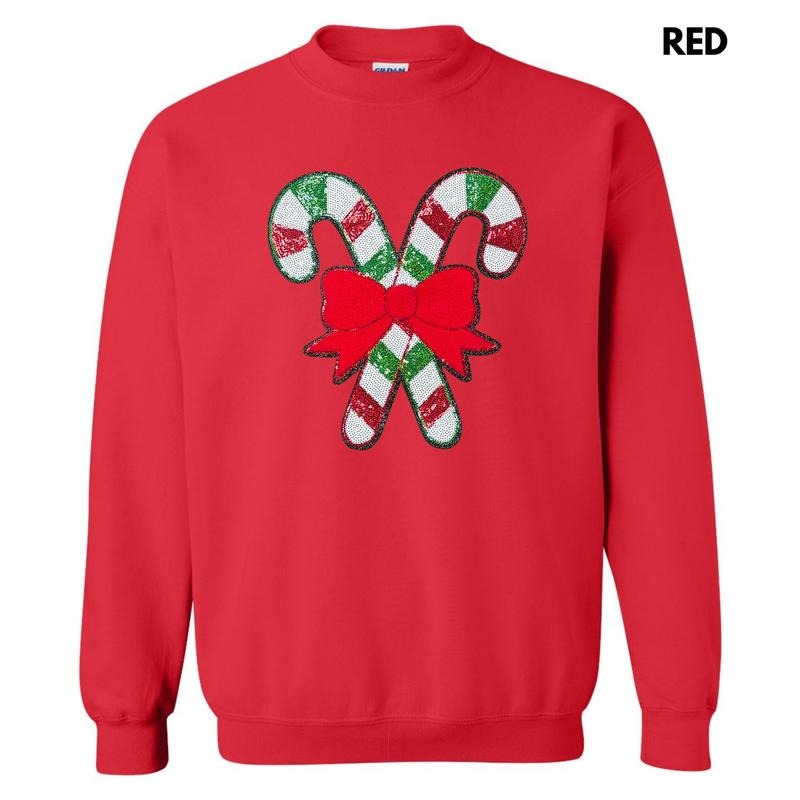 Red & Green Sequin Candy Cane Patch Sweatshirt T-Shirts, Hoodie | PodTeesHub.com