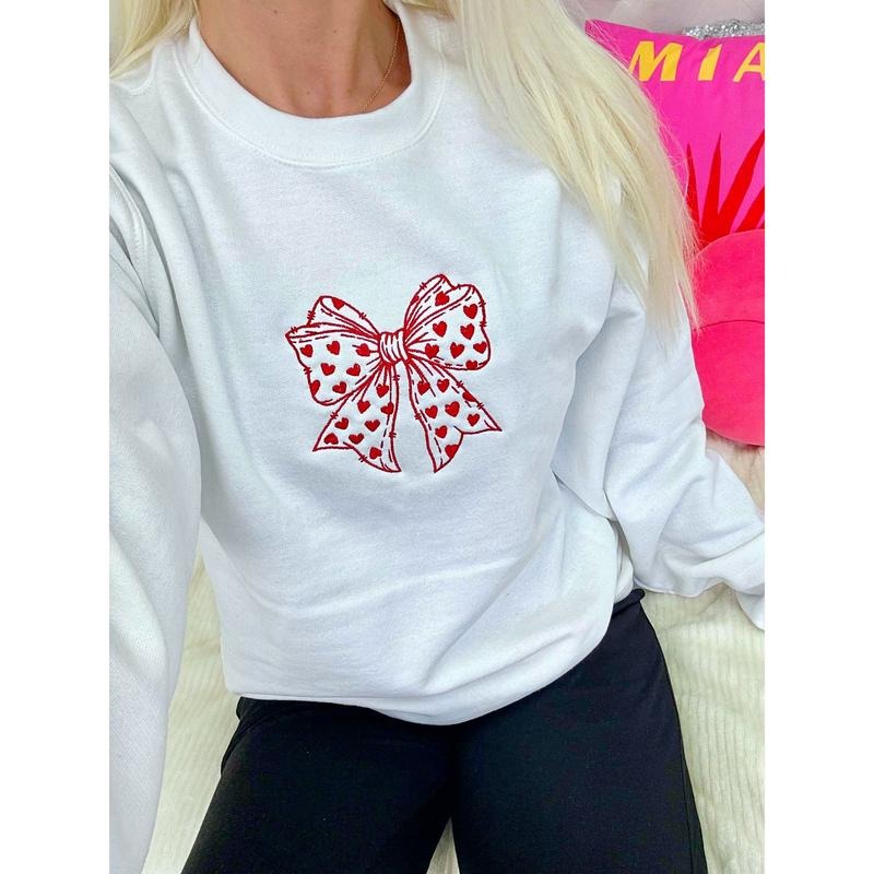 Red Heart Bow Embroidered Sweatshirt T-Shirts, Hoodie | PodTeesHub.com