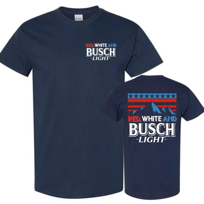 Red White And Busch Light V2 Cotton 2 sided T-shirt, Unisex T-shirt For Men, For Women Hoodie, Sweatshirt | PodTeesHub.com