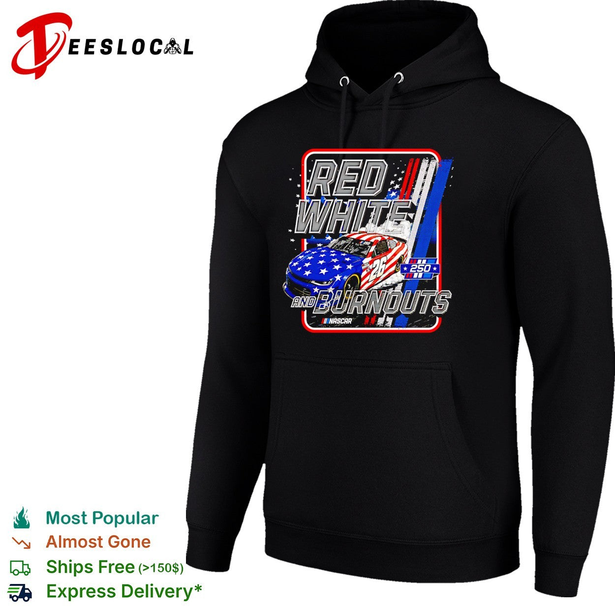Red White and Burnouts 250 Nascar Chevrolet Camaro 26 Racing speed shirt