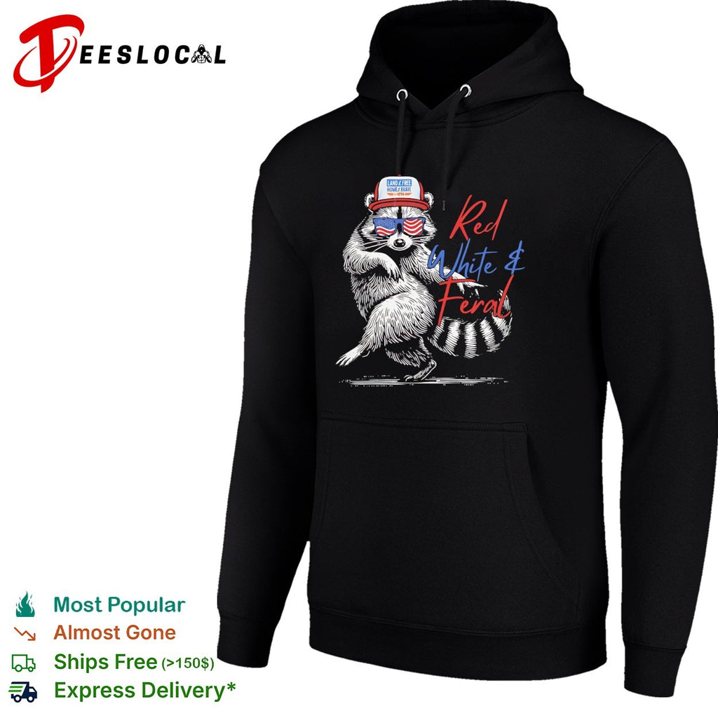 Red White and Feral Raccoon Land of the Free 1776 shirt